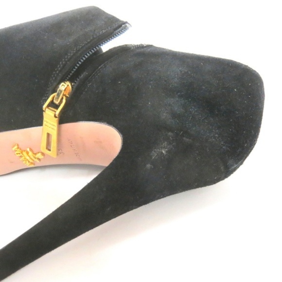PRADA Platform black short suede Booties heels 9 39 - Picture 8 of 8